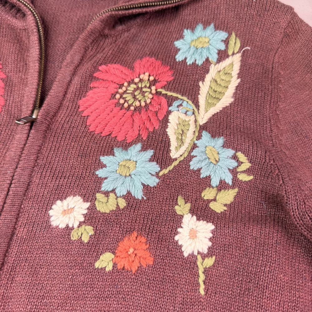 VTG Y2K Brown Floral Sweater Cardigan M Cottagecore Embroidered Grannycore Fall - Picture 3 of 7